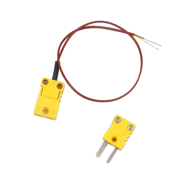كابل تمديد مزدوج حراري لقياس درجة الحرارة مُغلف بـ PTFE بني بسلكين مع قابس مزدوج حراري لمستشعر الاتصال المباشر من النوع K